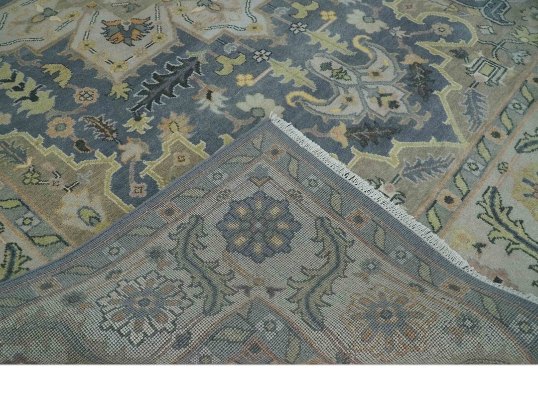9x12 Hand Knotted Gray, Charcoal and Olive Traditional Wool Rug - The Rug Decor