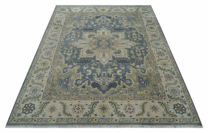 9x12 Hand Knotted Gray, Charcoal and Olive Traditional Wool Rug - The Rug Decor