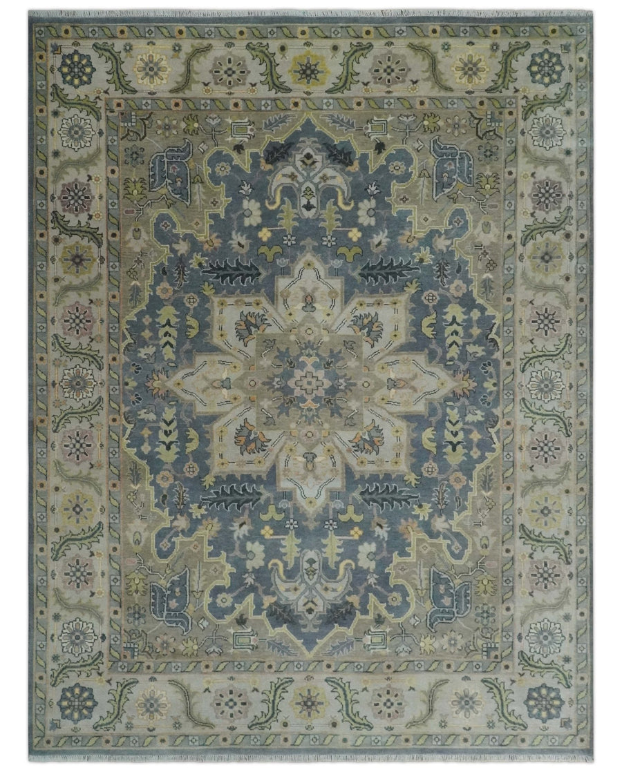 9x12 Hand Knotted Gray, Charcoal and Olive Traditional Wool Rug - The Rug Decor