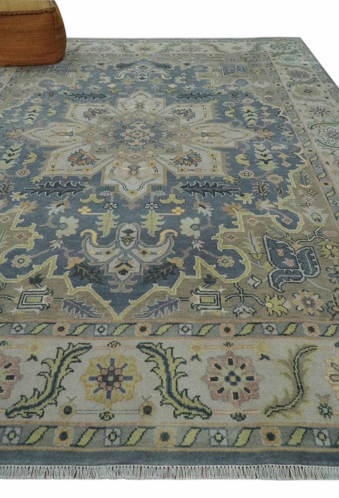 9x12 Hand Knotted Gray, Charcoal and Olive Traditional Wool Rug - The Rug Decor