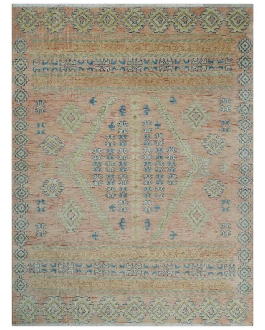 9x12 Hand Knotted Heriz Serapi Peach, Beige and Blue Area Rug - The Rug Decor