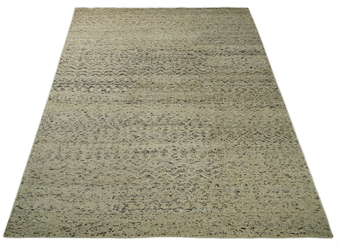 9x12 Hand Knotted Ivory, Gray and Brown Modern Contemporary Southwestern Tribal Trellis Recycled Silk Area Rug | OP23 - The Rug Decor