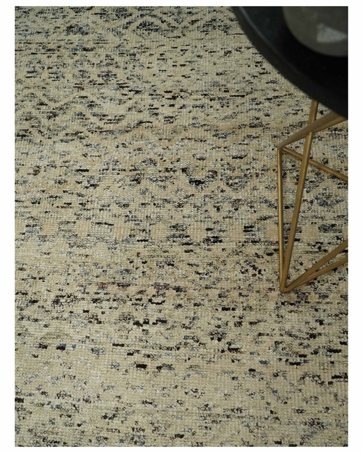 9x12 Hand Knotted Ivory, Gray and Brown Modern Contemporary Southwestern Tribal Trellis Recycled Silk Area Rug | OP23 - The Rug Decor