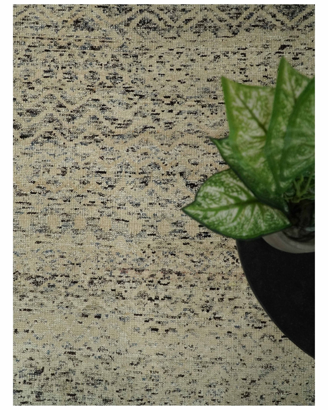 9x12 Hand Knotted Ivory, Gray and Brown Modern Contemporary Southwestern Tribal Trellis Recycled Silk Area Rug | OP23 - The Rug Decor