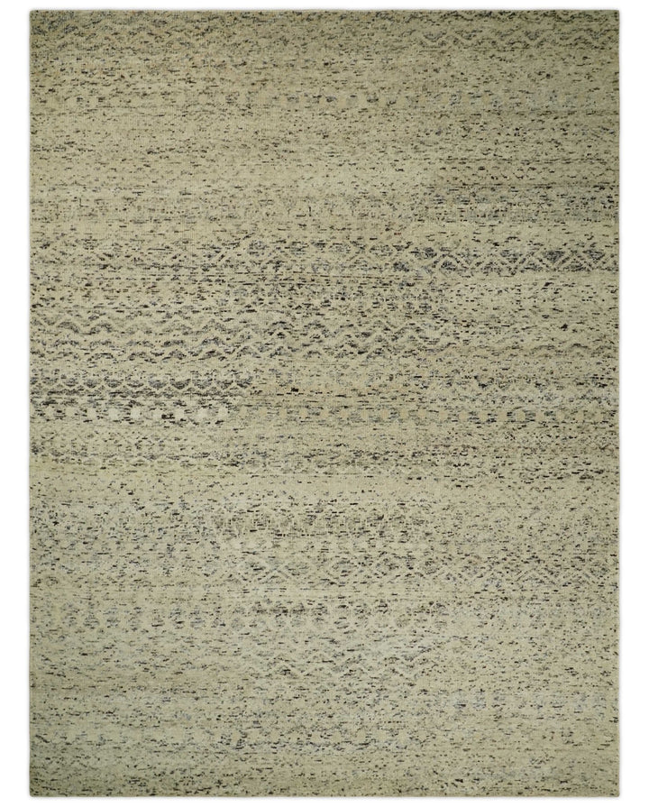 9x12 Hand Knotted Ivory, Gray and Brown Modern Contemporary Southwestern Tribal Trellis Recycled Silk Area Rug | OP23 - The Rug Decor