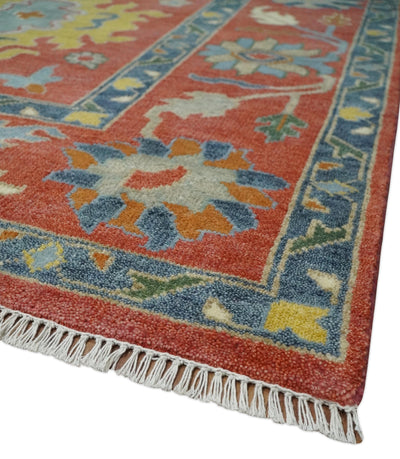 9x12 Hand Knotted Peach and Gray Traditional colorful Oushak Wool Rug - The Rug Decor