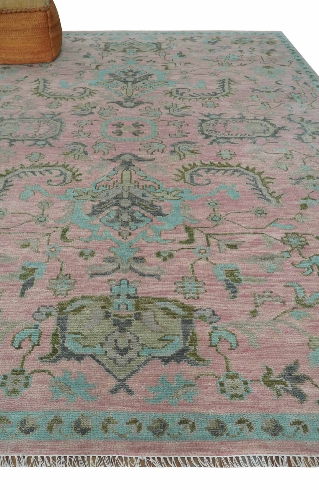 9x12 Hand Knotted Pink and Aqua Oriental Oushak Traditional Wool Area Rug - The Rug Decor