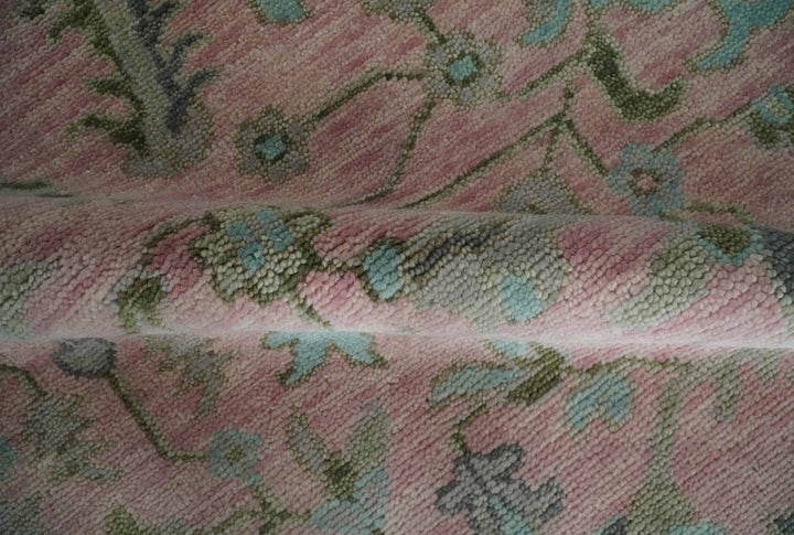 9x12 Hand Knotted Pink and Aqua Oriental Oushak Traditional Wool Area Rug - The Rug Decor