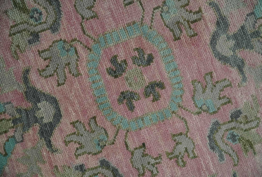 9x12 Hand Knotted Pink and Aqua Oriental Oushak Traditional Wool Area Rug - The Rug Decor