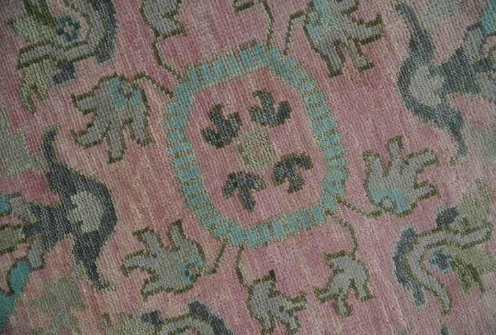 9x12 Hand Knotted Pink and Aqua Oriental Oushak Traditional Wool Area Rug - The Rug Decor