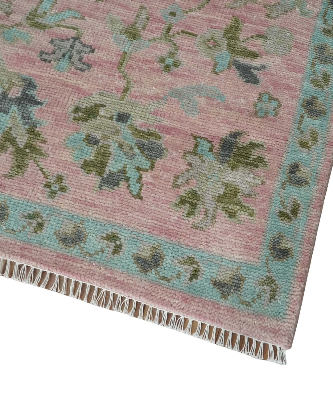 9x12 Hand Knotted Pink and Aqua Oriental Oushak Traditional Wool Area Rug - The Rug Decor