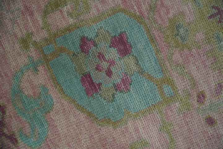 9x12 Hand Knotted Pink, Aqua and Purple Vibrant colorful Oushak Wool Area Rug - The Rug Decor