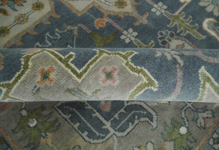 9x12 Hand Knotted Silver and Blue Traditional Heriz Serapi Antique Wool Rug, Living Room and Bedroom Rug - The Rug Decor