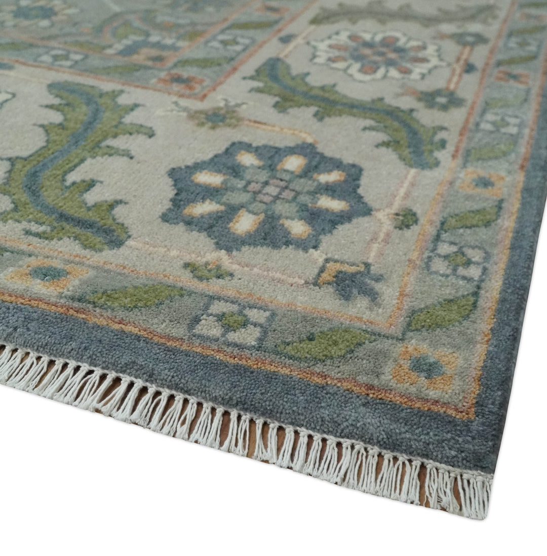 9x12 Hand Knotted Silver and Blue Traditional Heriz Serapi Antique Wool Rug, Living Room and Bedroom Rug - The Rug Decor