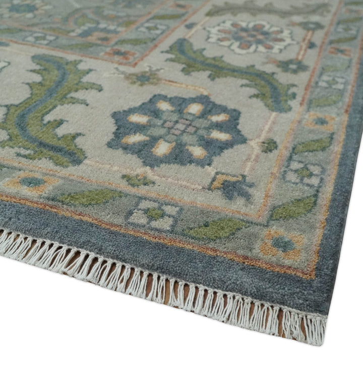 9x12 Hand Knotted Silver and Blue Traditional Heriz Serapi Antique Wool Rug, Living Room and Bedroom Rug - The Rug Decor