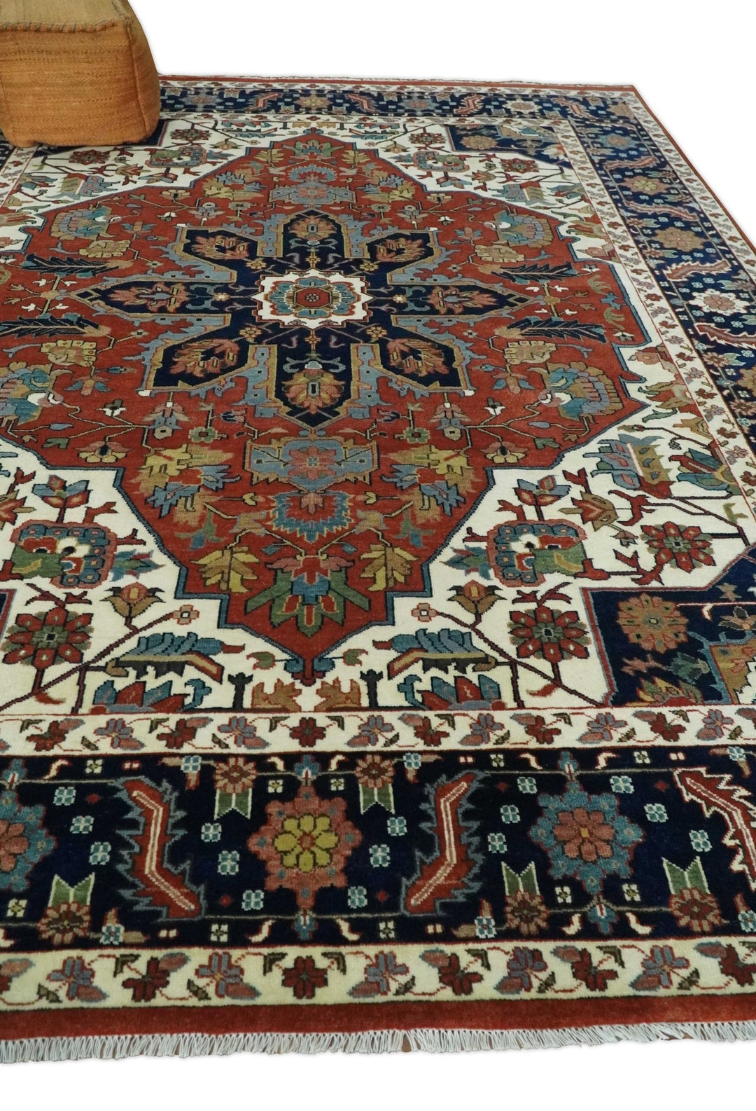 9x12 Premium Fine Hand Knotted Blue, Brown and Ivory Traditional wool Area Rug - The Rug Decor