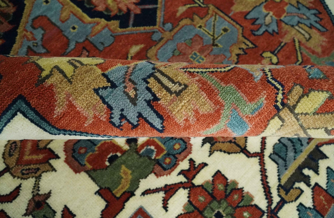 9x12 Premium Fine Hand Knotted Blue, Brown and Ivory Traditional wool Area Rug - The Rug Decor