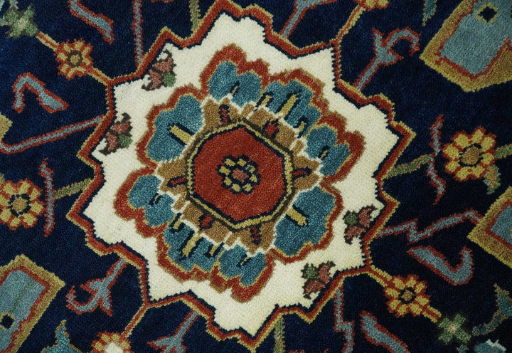 9x12 Premium Fine Hand Knotted Blue, Brown and Ivory Traditional wool Area Rug - The Rug Decor