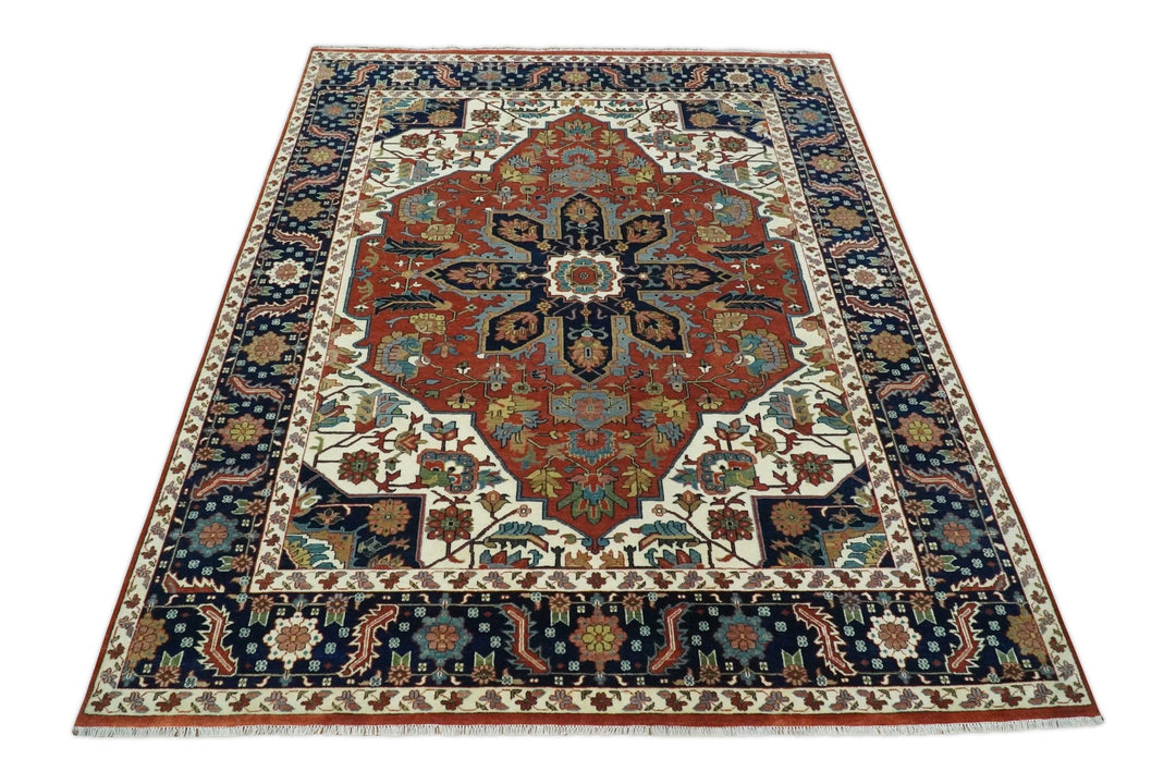 9x12 Premium Fine Hand Knotted Blue, Brown and Ivory Traditional wool Area Rug - The Rug Decor