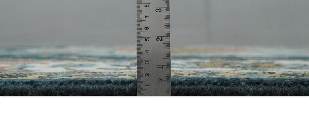 9x12 Rust, Silver, Blue and Ivory Hand Knotted Traditional Heriz Serapi Wool Area Rug - The Rug Decor