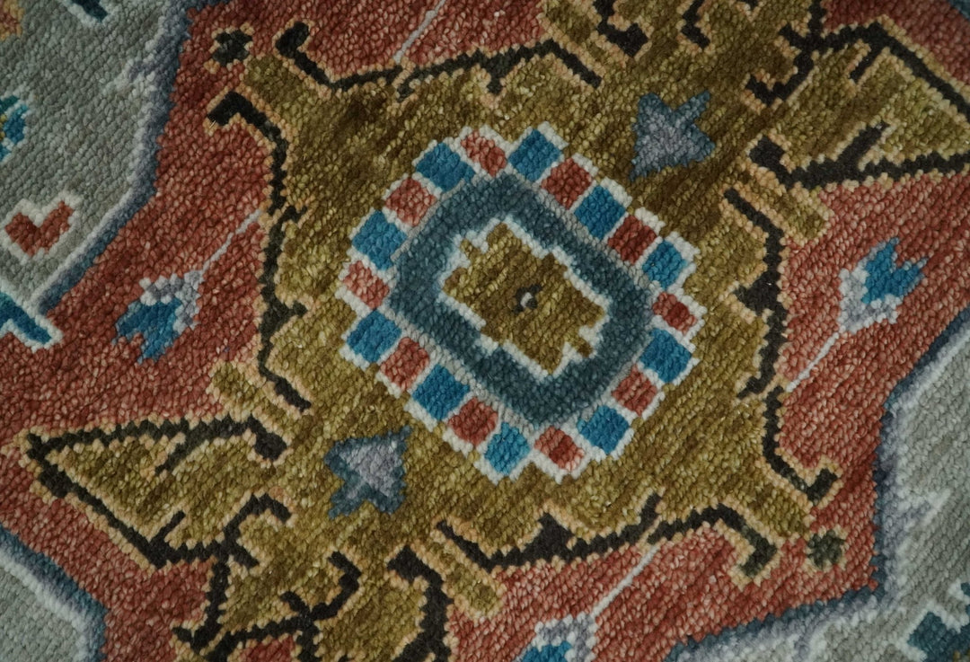 9x12 Rust, Silver, Blue and Ivory Hand Knotted Traditional Heriz Serapi Wool Area Rug - The Rug Decor