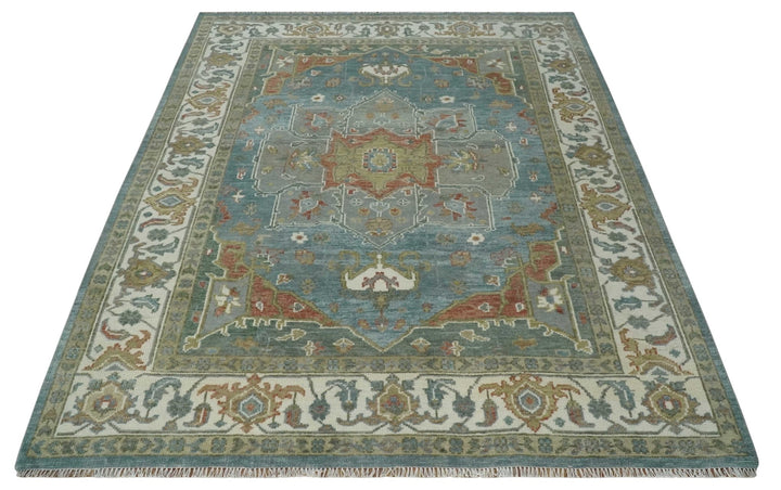 9x12 Silver, Gray and Ivory Hand Knotted Traditional Wool Area Rug - The Rug Decor