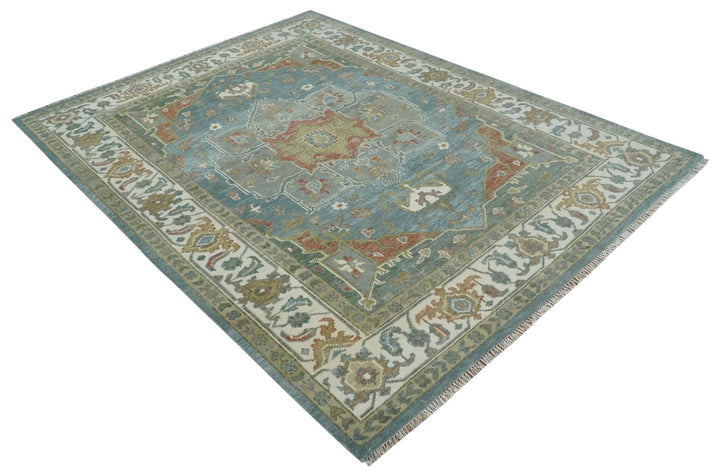 9x12 Silver, Gray and Ivory Hand Knotted Traditional Wool Area Rug - The Rug Decor