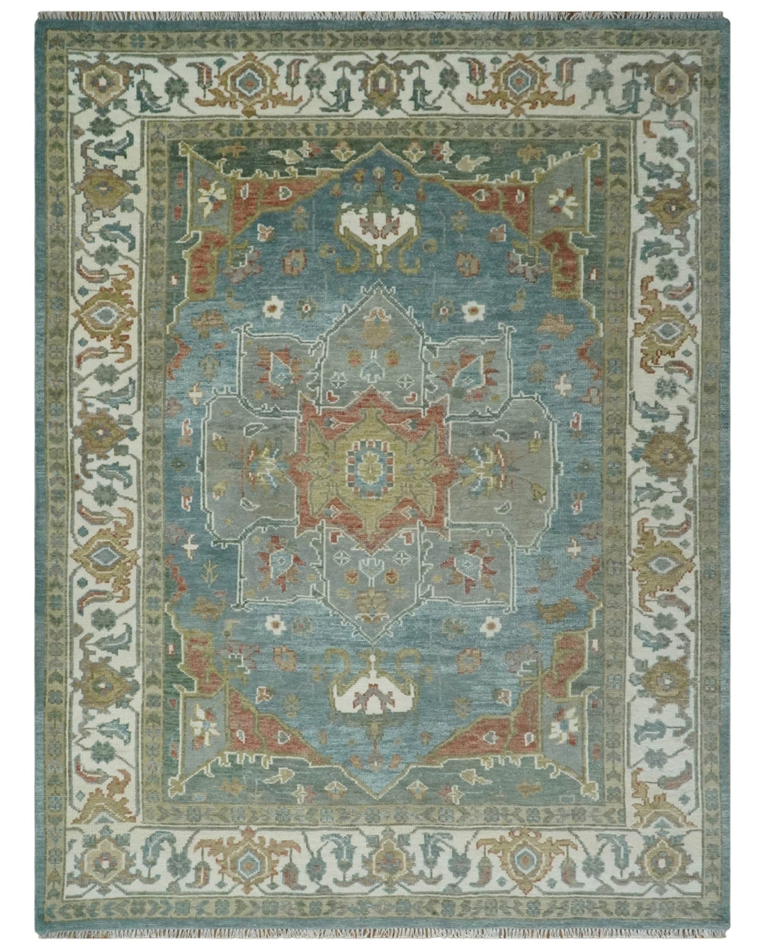 9x12 Silver, Gray and Ivory Hand Knotted Traditional Wool Area Rug - The Rug Decor