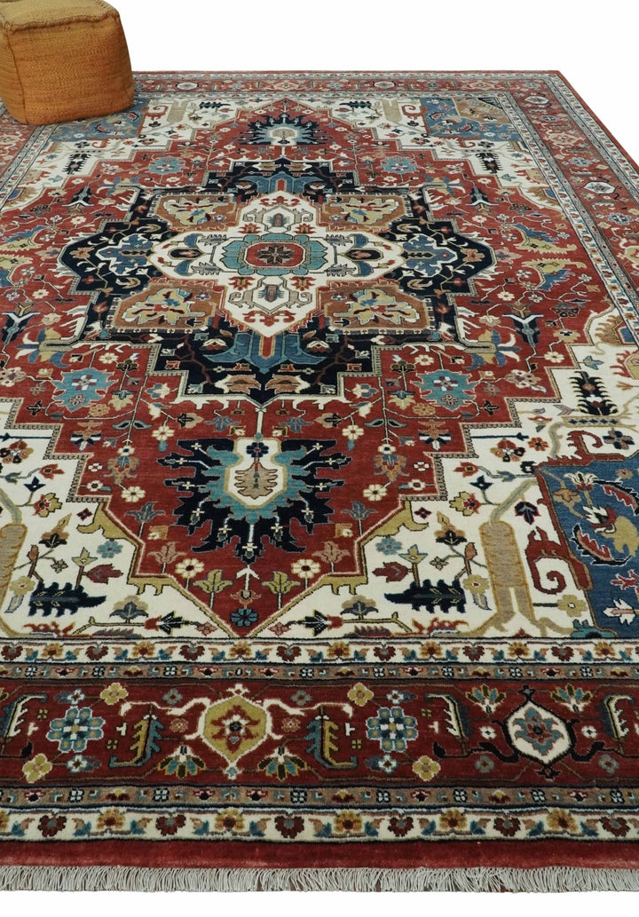 9x12 Traditional Fine Premium Ivory, Black and Brown Hand knotted wool Area Rug - The Rug Decor