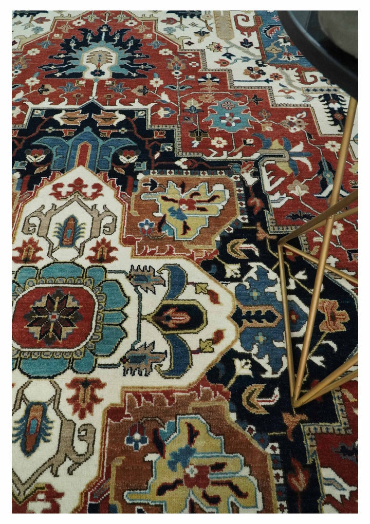 9x12 Traditional Fine Premium Ivory, Black and Brown Hand knotted wool Area Rug - The Rug Decor