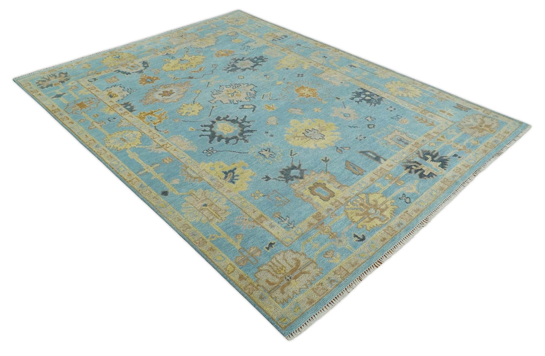 9x12 Wool Traditional Persian Blue and Beige Hand knotted Oushak Area Rug | TRDCP1094912 - The Rug Decor