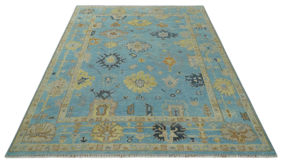 9x12 Wool Traditional Persian Blue and Beige Hand knotted Oushak Area Rug | TRDCP1094912 - The Rug Decor