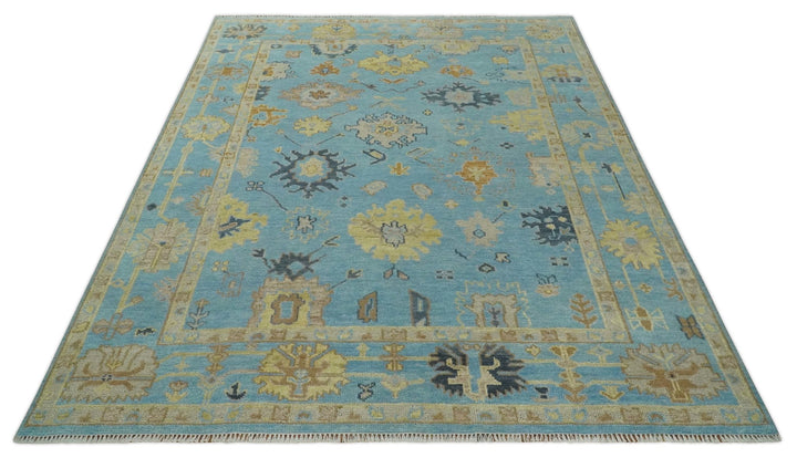 9x12 Wool Traditional Persian Blue and Beige Hand knotted Oushak Area Rug | TRDCP1094912 - The Rug Decor