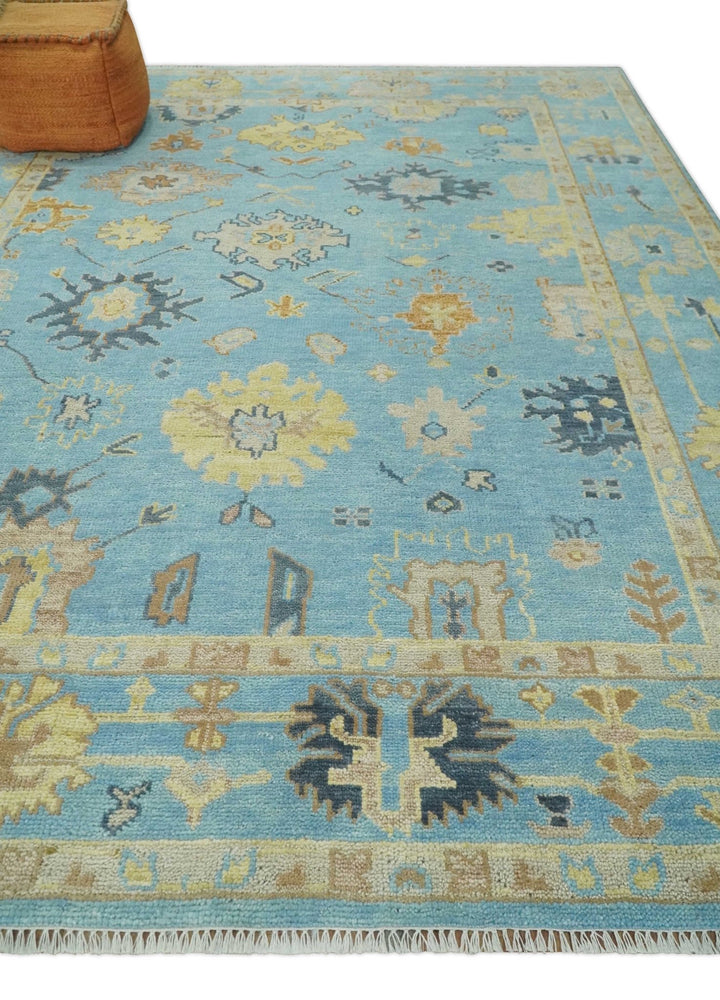 9x12 Wool Traditional Persian Blue and Beige Hand knotted Oushak Area Rug | TRDCP1094912 - The Rug Decor