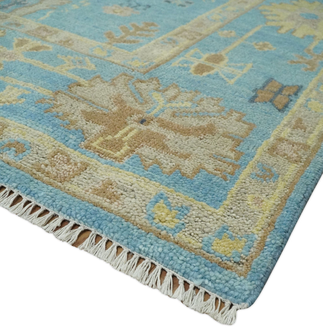 9x12 Wool Traditional Persian Blue and Beige Hand knotted Oushak Area Rug | TRDCP1094912 - The Rug Decor
