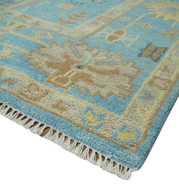9x12 Wool Traditional Persian Blue and Beige Hand knotted Oushak Area Rug | TRDCP1094912 - The Rug Decor