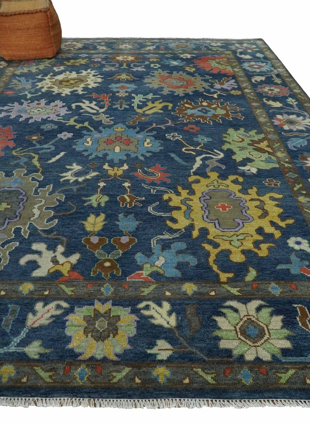 9x12 Wool Traditional Persian Blue and Gray Vibrant Colorful Hand knotted Oushak Area Rug | TRDCP1365912 - The Rug Decor