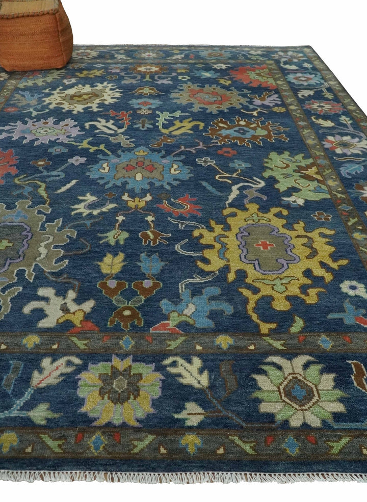 9x12 Wool Traditional Persian Blue and Gray Vibrant Colorful Hand knotted Oushak Area Rug | TRDCP1365912 - The Rug Decor