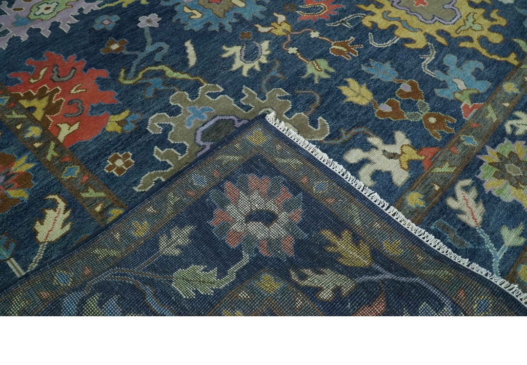 9x12 Wool Traditional Persian Blue and Gray Vibrant Colorful Hand knotted Oushak Area Rug | TRDCP1365912 - The Rug Decor