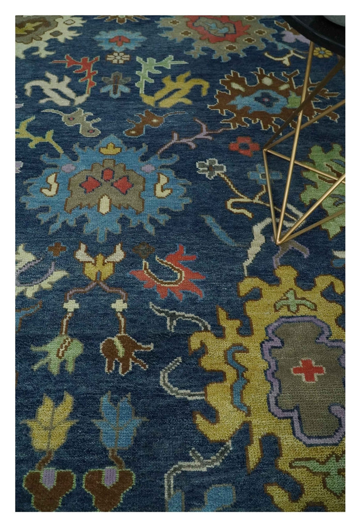 9x12 Wool Traditional Persian Blue and Gray Vibrant Colorful Hand knotted Oushak Area Rug | TRDCP1365912 - The Rug Decor