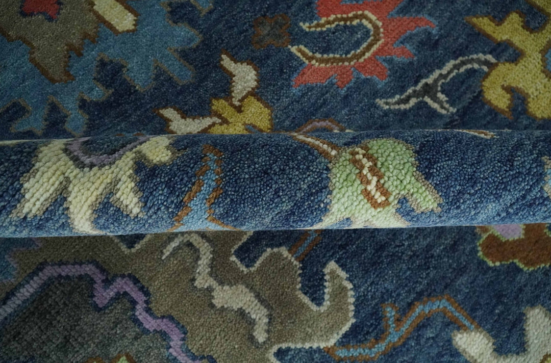 9x12 Wool Traditional Persian Blue and Gray Vibrant Colorful Hand knotted Oushak Area Rug | TRDCP1365912 - The Rug Decor