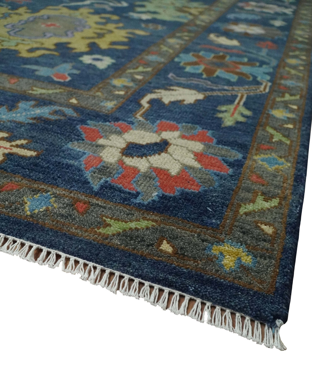 9x12 Wool Traditional Persian Blue and Gray Vibrant Colorful Hand knotted Oushak Area Rug | TRDCP1365912 - The Rug Decor