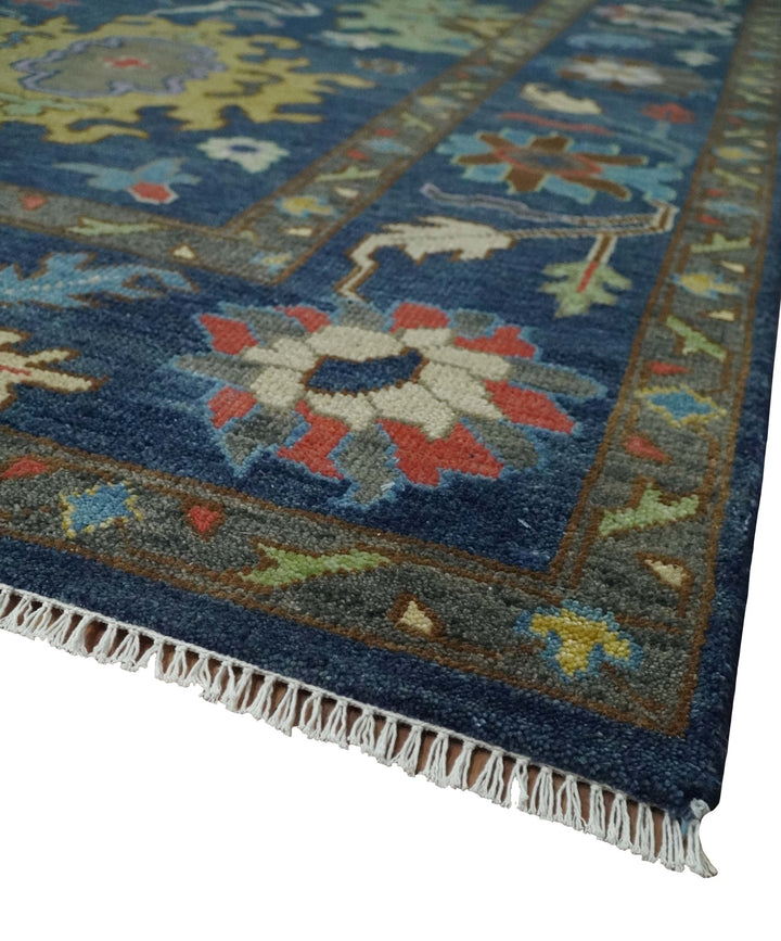 9x12 Wool Traditional Persian Blue and Gray Vibrant Colorful Hand knotted Oushak Area Rug | TRDCP1365912 - The Rug Decor