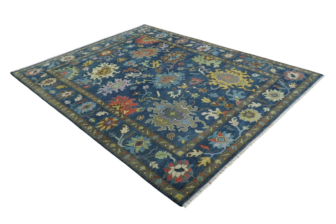 9x12 Wool Traditional Persian Blue and Gray Vibrant Colorful Hand knotted Oushak Area Rug | TRDCP1365912 - The Rug Decor