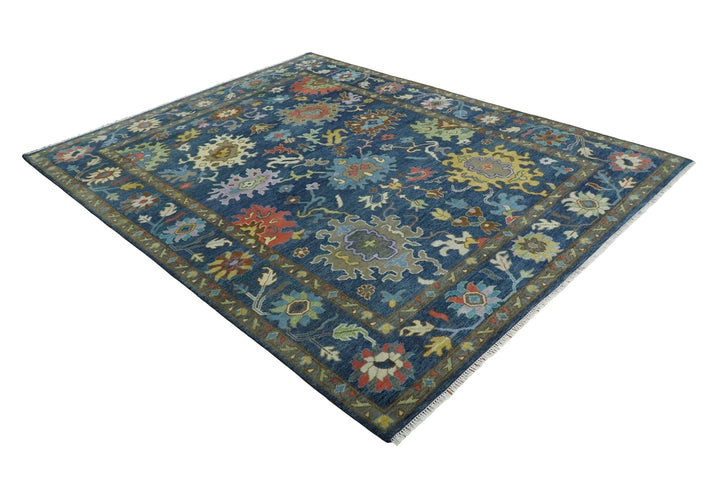 9x12 Wool Traditional Persian Blue and Gray Vibrant Colorful Hand knotted Oushak Area Rug | TRDCP1365912 - The Rug Decor