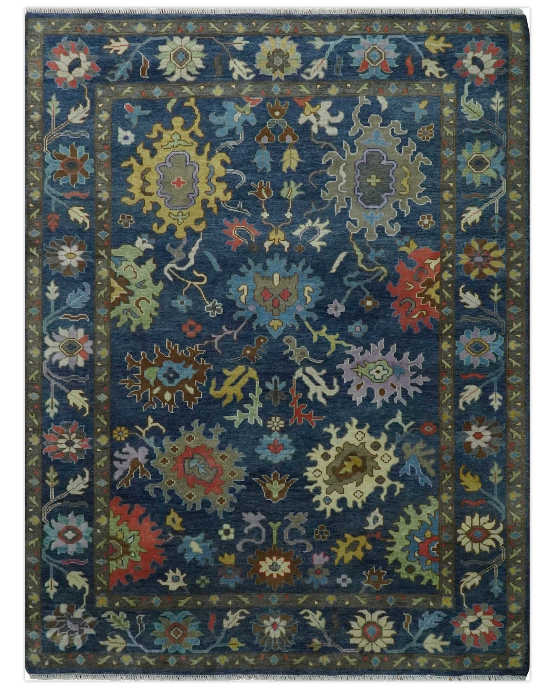9x12 Wool Traditional Persian Blue and Gray Vibrant Colorful Hand knotted Oushak Area Rug | TRDCP1365912 - The Rug Decor