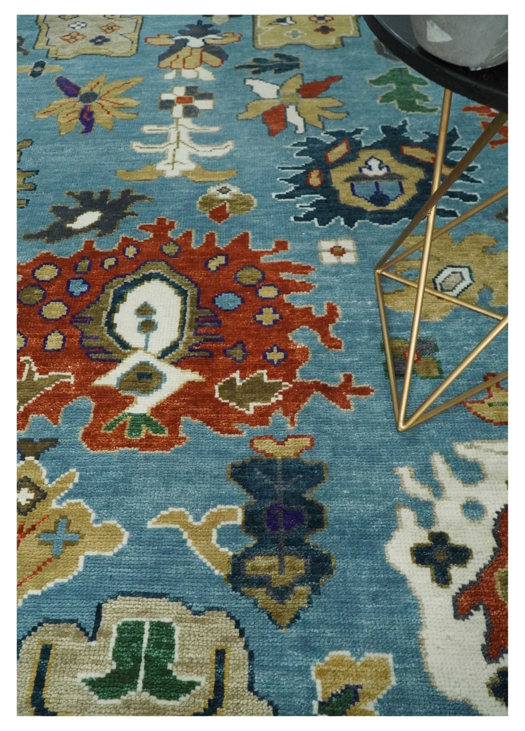9x12 Wool Traditional Persian Blue and Ivory Colorful Hand knotted Oushak Area Rug | TRDCP1067912 - The Rug Decor
