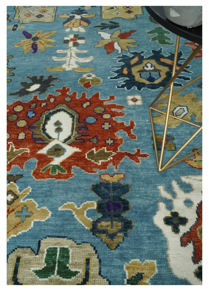 9x12 Wool Traditional Persian Blue and Ivory Colorful Hand knotted Oushak Area Rug | TRDCP1067912 - The Rug Decor