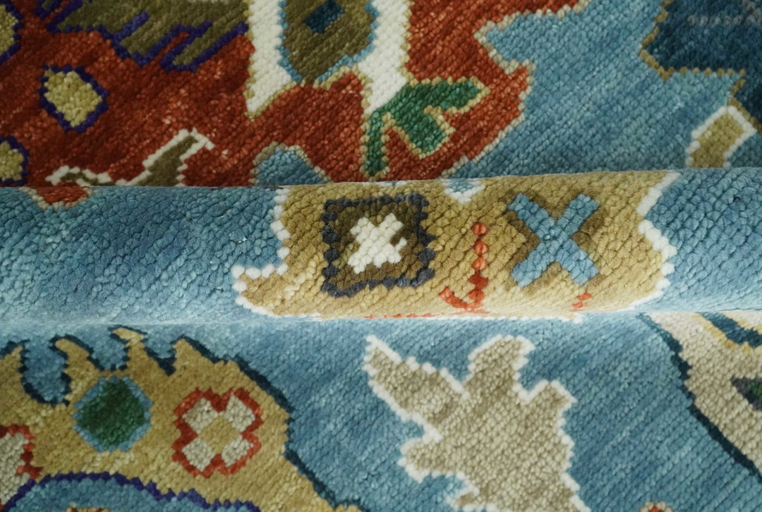 9x12 Wool Traditional Persian Blue and Ivory Colorful Hand knotted Oushak Area Rug | TRDCP1067912 - The Rug Decor