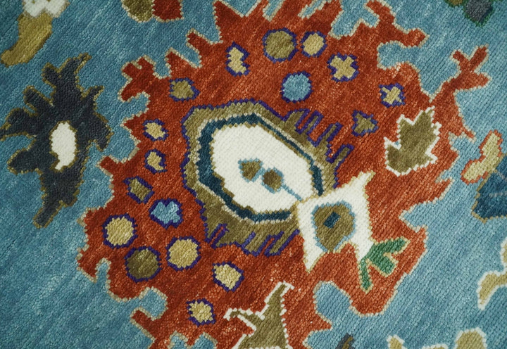 9x12 Wool Traditional Persian Blue and Ivory Colorful Hand knotted Oushak Area Rug | TRDCP1067912 - The Rug Decor